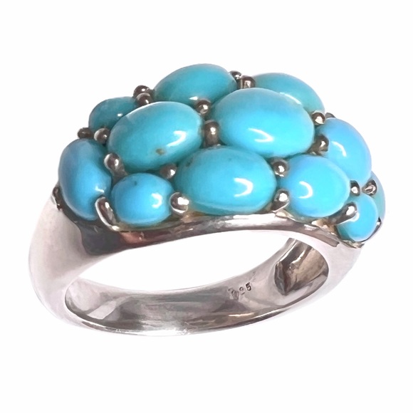 SLEEPING BEAUTY • Sterling Silver 925 Cluster Turquoise Stone Artisan Ring - Picture 6 of 8